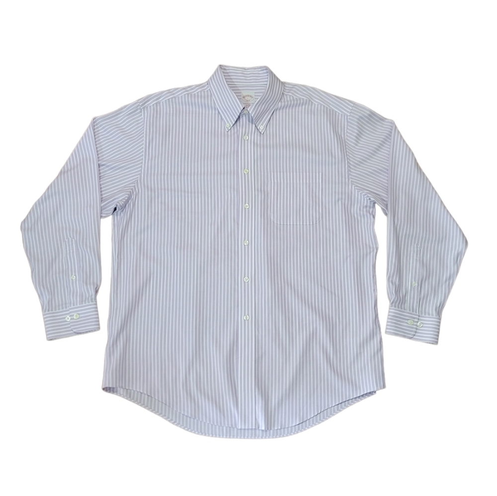 Brooks Brothers 346 Original Polo Size Large Purple White Stripe Dress Shirt